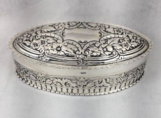 Birmingham 1891 English Sterling Oval Repousse Box - 4 1/2 " X2 1/2 " X1 1/2 "