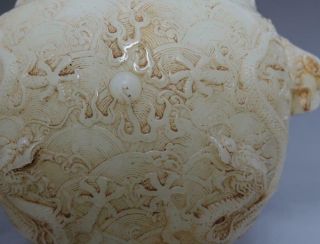 OLD RARE CHINESE WHITE JADE INCENSE BURNER WITH DOUBLE DARGONS (E187) 10