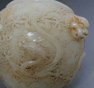 OLD RARE CHINESE WHITE JADE INCENSE BURNER WITH DOUBLE DARGONS (E187) 11