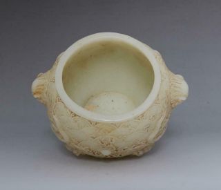 OLD RARE CHINESE WHITE JADE INCENSE BURNER WITH DOUBLE DARGONS (E187) 4