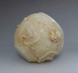 OLD RARE CHINESE WHITE JADE INCENSE BURNER WITH DOUBLE DARGONS (E187) 6