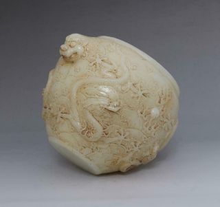 OLD RARE CHINESE WHITE JADE INCENSE BURNER WITH DOUBLE DARGONS (E187) 8