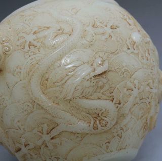 OLD RARE CHINESE WHITE JADE INCENSE BURNER WITH DOUBLE DARGONS (E187) 9