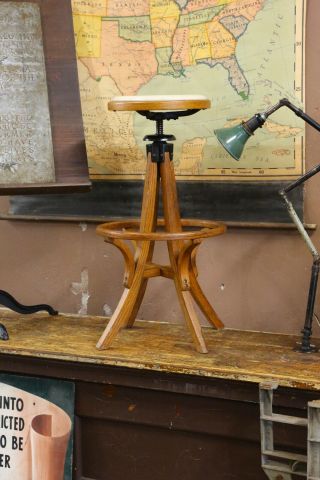 Vintage Oak Architect Industrial Drafting Stool,  Crank Seat Drafting table chair 10