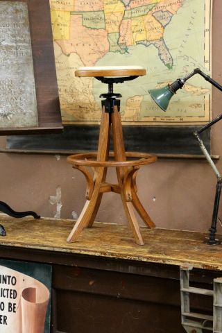 Vintage Oak Architect Industrial Drafting Stool,  Crank Seat Drafting table chair 2