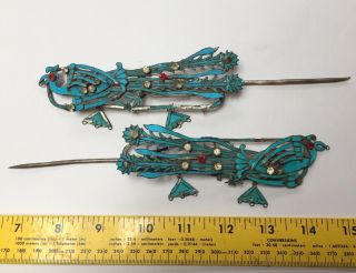 Two Antique Phoenix - Shaped Chinese Kingfisher Feather Hair Ornaments 2