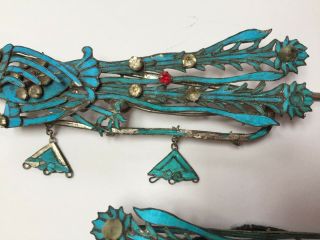 Two Antique Phoenix - Shaped Chinese Kingfisher Feather Hair Ornaments 5