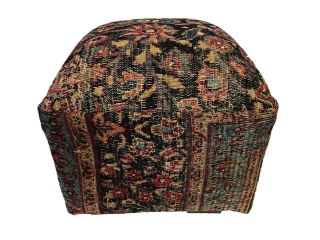 Square Ottoman W/ Antique Tribal Bakhtiari Rug 18 