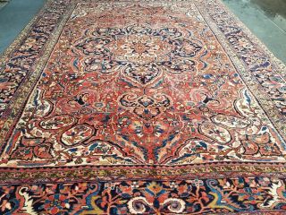 Antique Serapi Heriz rug Persian circa 1950,  s wool vintage geometric 10 ' ×13 ' 2
