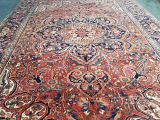 Antique Serapi Heriz rug Persian circa 1950,  s wool vintage geometric 10 ' ×13 ' 3