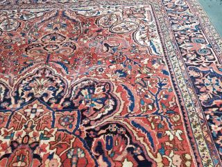 Antique Serapi Heriz rug Persian circa 1950,  s wool vintage geometric 10 ' ×13 ' 6