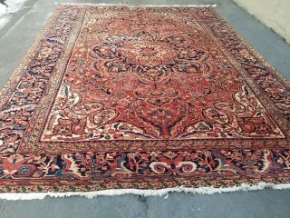 Antique Serapi Heriz rug Persian circa 1950,  s wool vintage geometric 10 ' ×13 ' 8