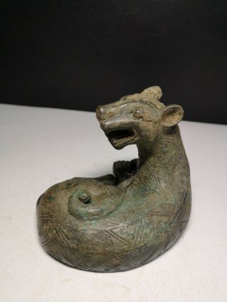 Chinese Bronze seated tiger statues Geometry vein tiger statues 3