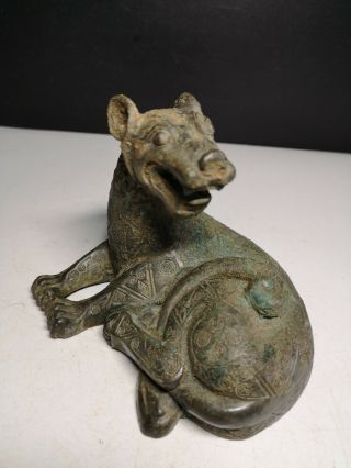 Chinese Bronze seated tiger statues Geometry vein tiger statues 5
