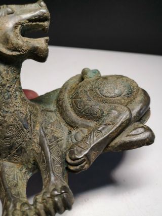 Chinese Bronze seated tiger statues Geometry vein tiger statues 6