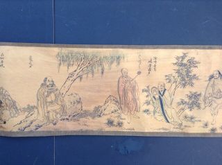 Antique Chinese Scroll People Dragon Animals Script 12 Ft Long Painting Ink 4