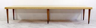 Mid Century Modern Paul Frankl Long Low Cork Wood Brass Coffee Table Or Bench 2