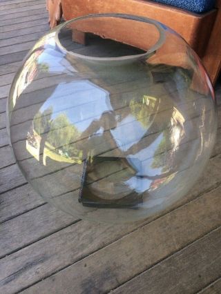 Lrg Mid - Century Modern Blown Glass Sphere Aquarium Tank Lucite Base Scarce,  14”