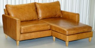 Tan Leather Corner 2 Seater Sofa Or Sofa Chaise Changeable Footstool Swap Sides