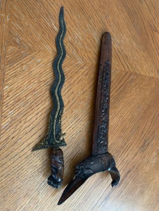 Indonesian Javanese Antique Kris Sword Dagger Damascus Pattern Blade