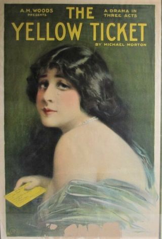 Rarest Broadway Art Nouveau Theatre Poster " The Yellow Ticket " C.  1914