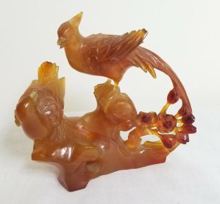 Antique Vintage 20th Century Chinese Carved Carnelian Agate Bird Phoenix Peacock