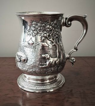 George Iii Embossed Silver One Pint Tankard,  London 1767,  John Payne (401g)