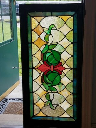 ANTIQUE STAINED GLASS WINDOW,  FLEUR DE LIS,  IN STORAGE SINCE 1934 5