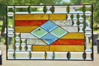 •centerd•beveled Stained Glass Window Panel • 22 3/8” X 13 3/8” Registered Art