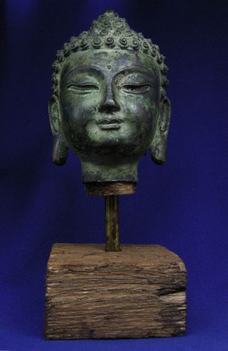 Antique Chinese Bronze Buddha Head Great Patina 11