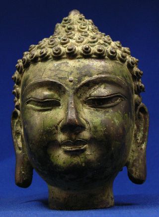 Antique Chinese Bronze Buddha Head Great Patina