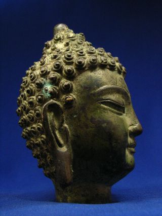 Antique Chinese Bronze Buddha Head Great Patina 3