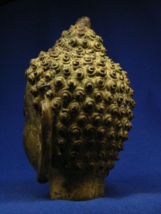 Antique Chinese Bronze Buddha Head Great Patina 6