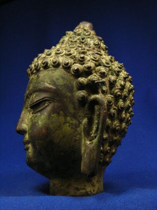 Antique Chinese Bronze Buddha Head Great Patina 7