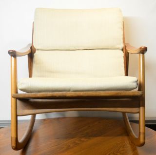 Vintage Mid - Century Danish Solid Wood Rocking Chair with Removable Cushion 3