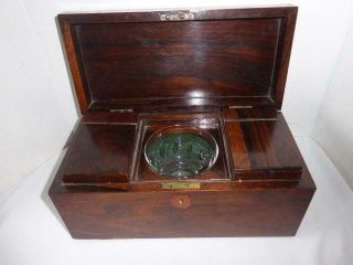 ANTIQUE 19th CENTURY ENGLISH MAHOGANY WOOD TEA CADDY FITTED COMPARTMENTS & BOWL 12
