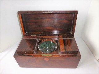 ANTIQUE 19th CENTURY ENGLISH MAHOGANY WOOD TEA CADDY FITTED COMPARTMENTS & BOWL 2