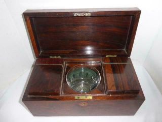 ANTIQUE 19th CENTURY ENGLISH MAHOGANY WOOD TEA CADDY FITTED COMPARTMENTS & BOWL 3