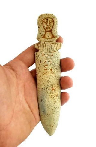 Rare Egyptian Antiques Dagger Topped W/t Ushabti Figurine & Hieroglyphics Knife