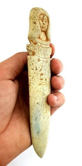 Rare Egyptian Antiques Dagger Topped W/T Ushabti Figurine & Hieroglyphics Knife 3