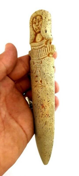Rare Egyptian Antiques Dagger Topped W/T Ushabti Figurine & Hieroglyphics Knife 7