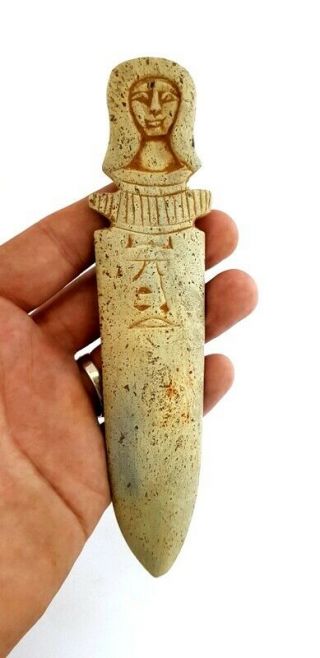 Rare Egyptian Antiques Dagger Topped W/T Ushabti Figurine & Hieroglyphics Knife 8