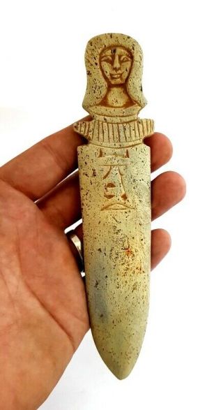 Rare Egyptian Antiques Dagger Topped W/T Ushabti Figurine & Hieroglyphics Knife 9