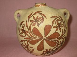 Antique Early Native American Indian Acoma Pottery Polychrome Small Canteen