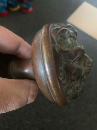 Antique Victorian Era Door Knob Pull DEVIL HEAD Bronze Heavy Demon Rare German? 3