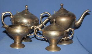 Antique Silver Plated Set 2 Tea/coffee Pots,  Sugar Bowl And Creamer