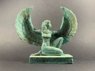 Very Rare Ancient Egyptian Faience Winged Goddess Isis Statue Circa 770 - 332 Bce