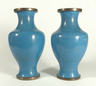 Gorgeous Chinese Cloisonne Blue Enamel Vases - Qing Period