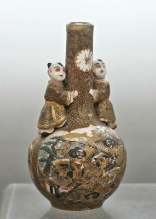 Very Rare Exquisite Antique Japanese Satsuma Gold Brocade Ceramic Vase c1820s 2