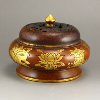 Chinese Gilt Gold Red Copper Incense Burner